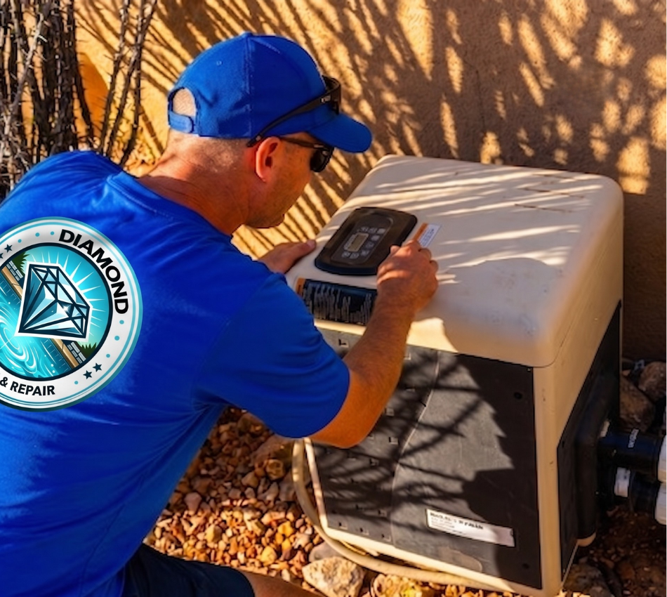 Hands adjusting a Pentair pool pump valve on a residential equipment pad.